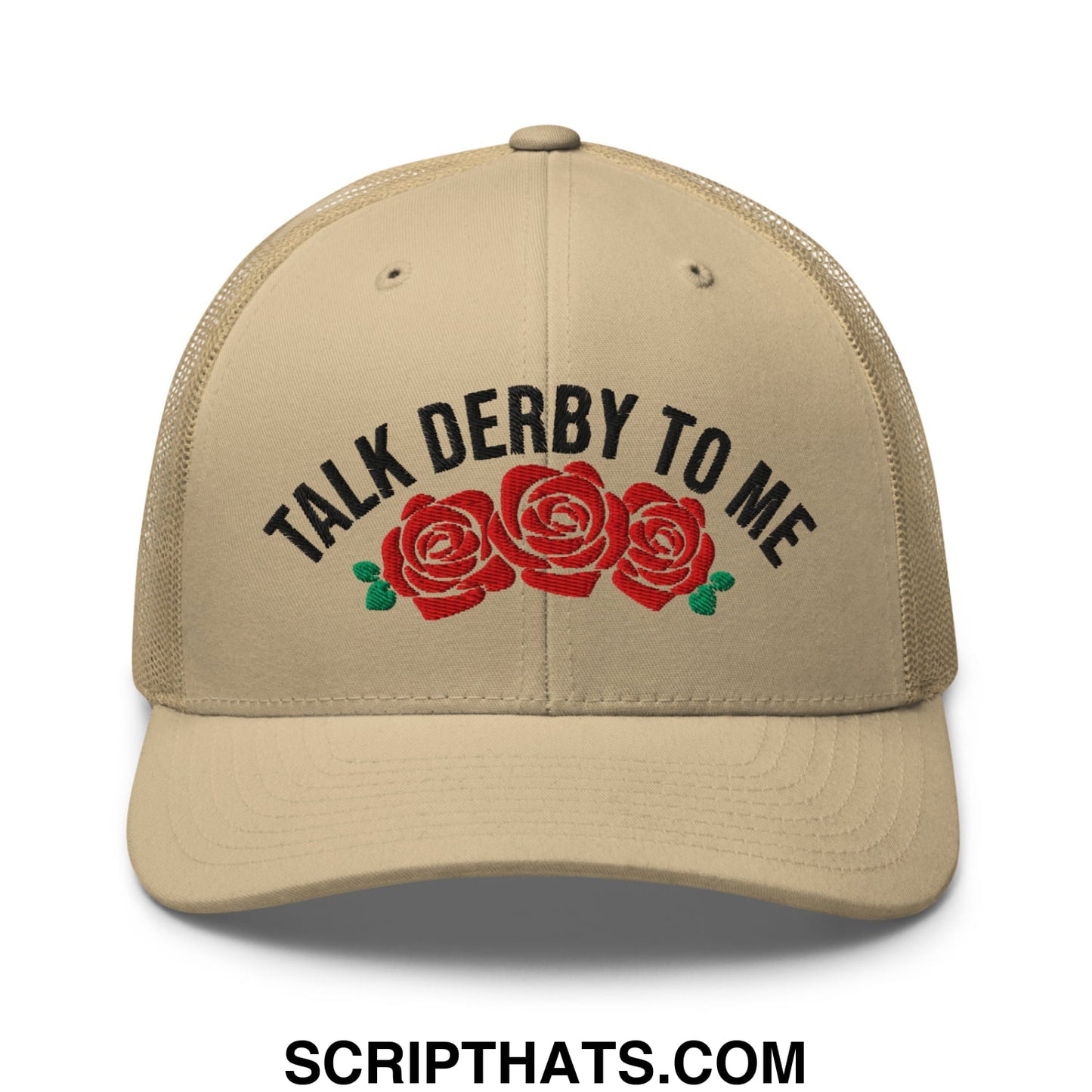 Talk Derby to Me Embroidered Mesh Trucker Hat Khaki
