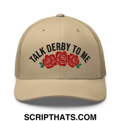 Talk Derby to Me Embroidered Mesh Trucker Hat Khaki