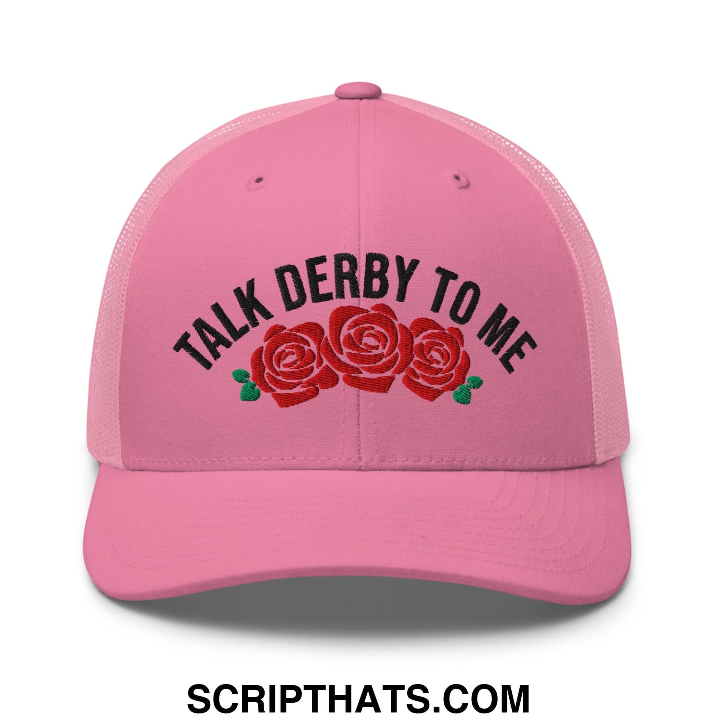 Talk Derby to Me Embroidered Mesh Trucker Hat Pink