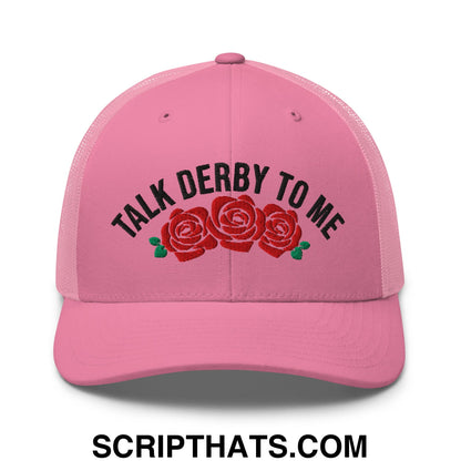 Talk Derby to Me Embroidered Mesh Trucker Hat Pink