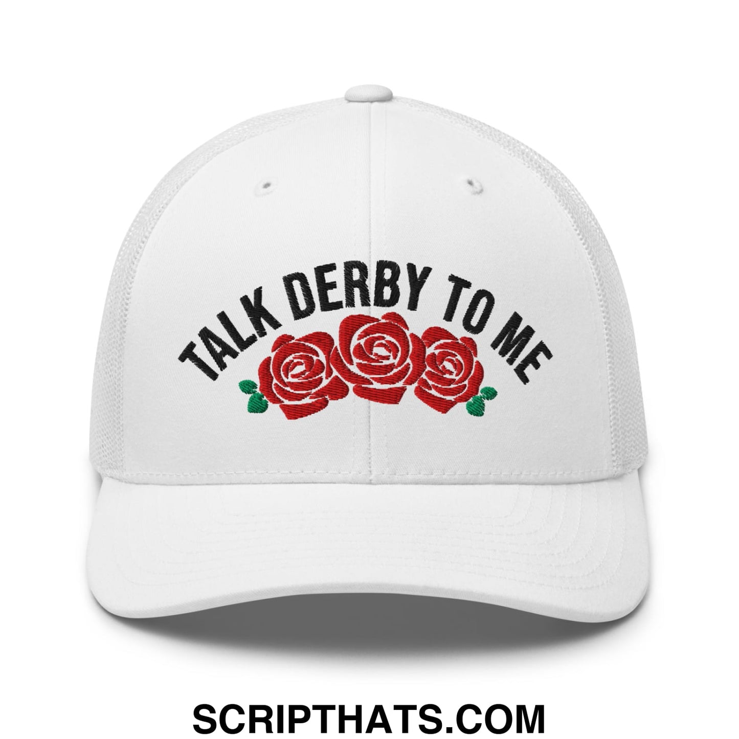 Talk Derby to Me Embroidered Mesh Trucker Hat White