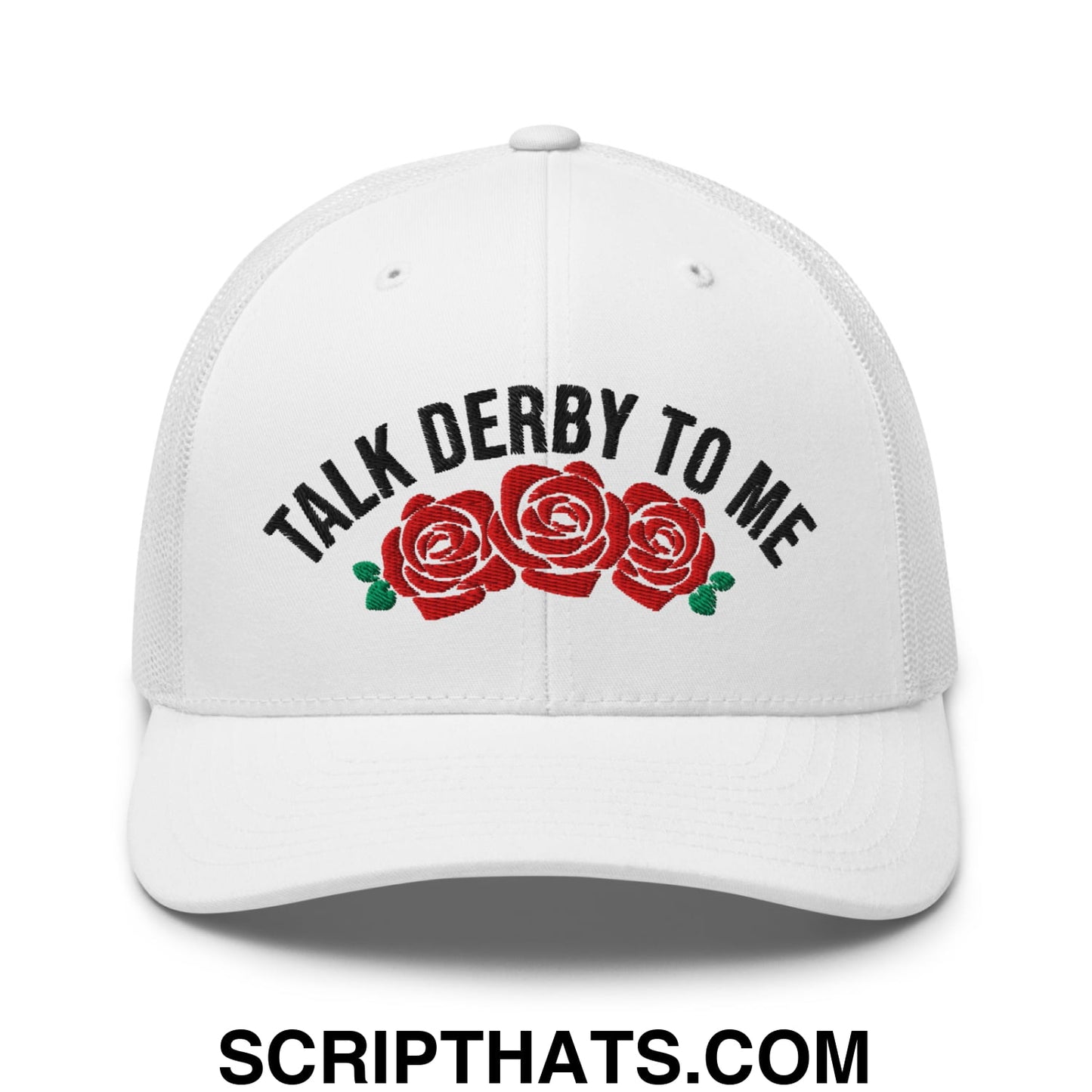 Talk Derby to Me Embroidered Mesh Trucker Hat White