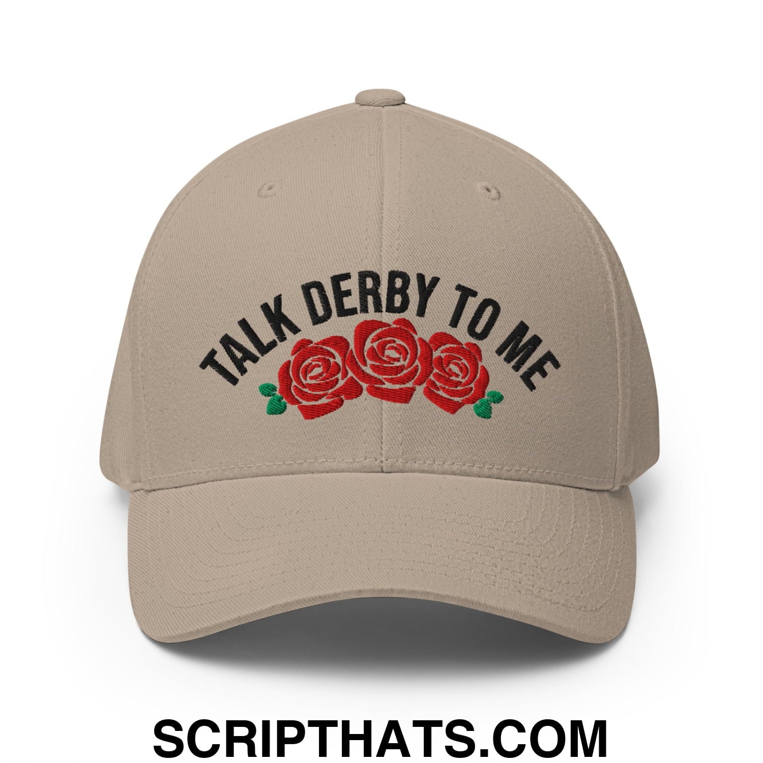 Talk Derby to Me Embroidered Stretch Fit Golf Hat Khaki