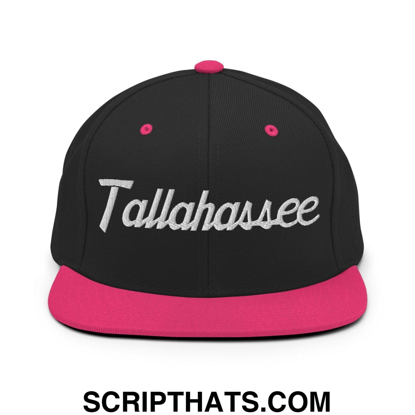 Tallahassee Script Snapback Hat Black Neon Pink