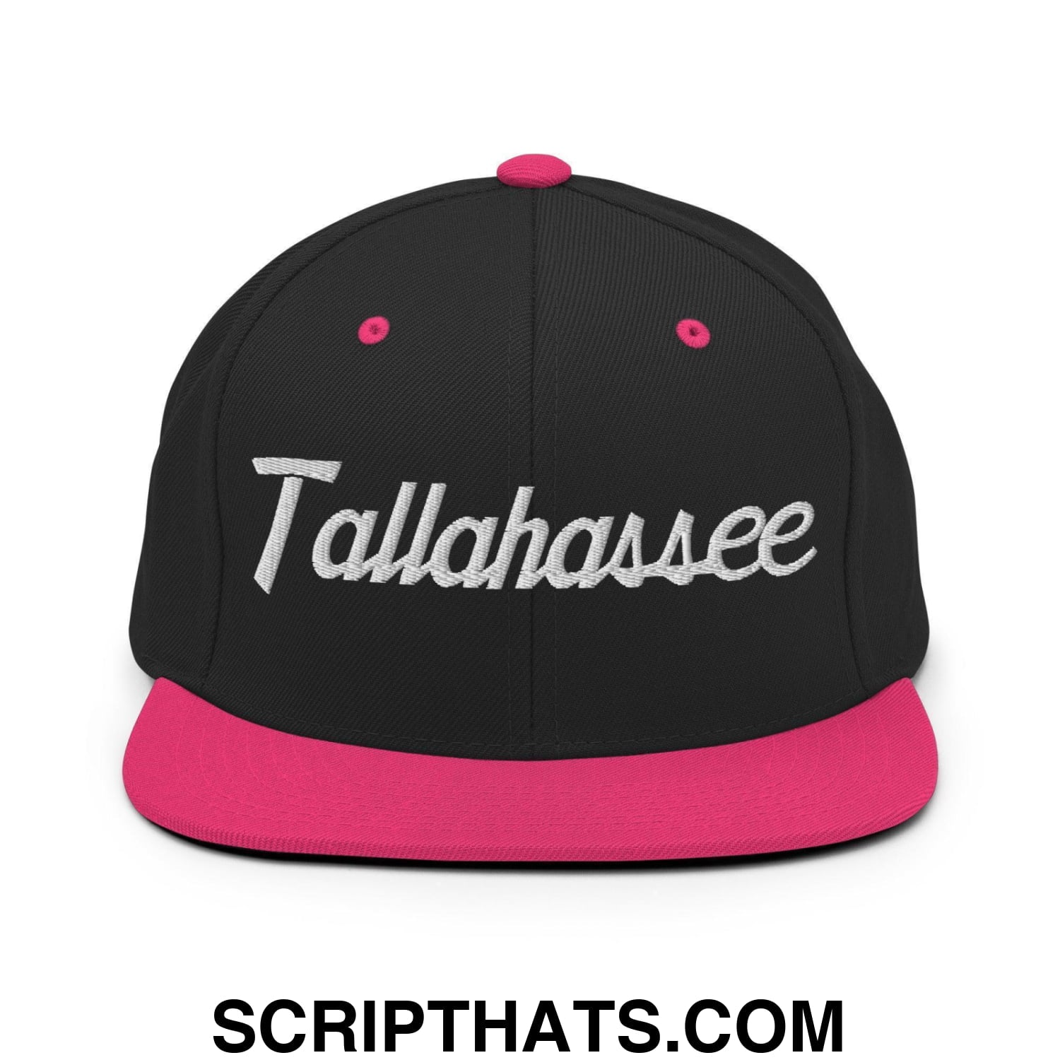 Tallahassee Script Snapback Hat Black Neon Pink