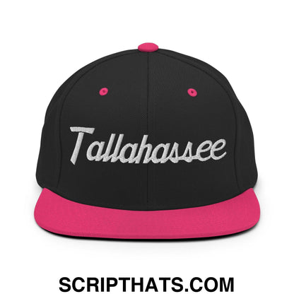 Tallahassee Script Snapback Hat Black Neon Pink