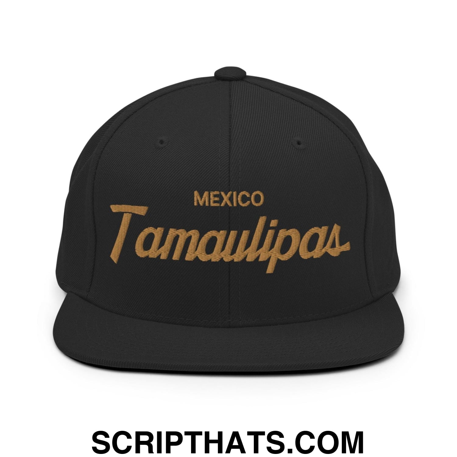 Tamaulipas Mexico Gold Vintage Sports Script Snapback Hat Black