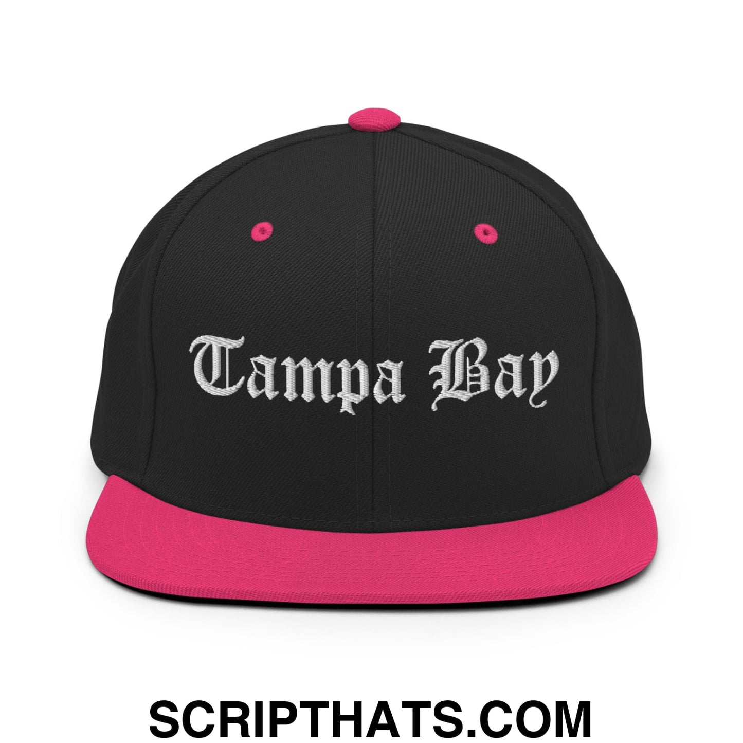Tampa Bay Old English Embroidered Flat Bill Brim Snapback Hat Black Neon Pink