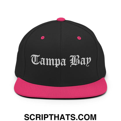 Tampa Bay Old English Embroidered Flat Bill Brim Snapback Hat Black Neon Pink