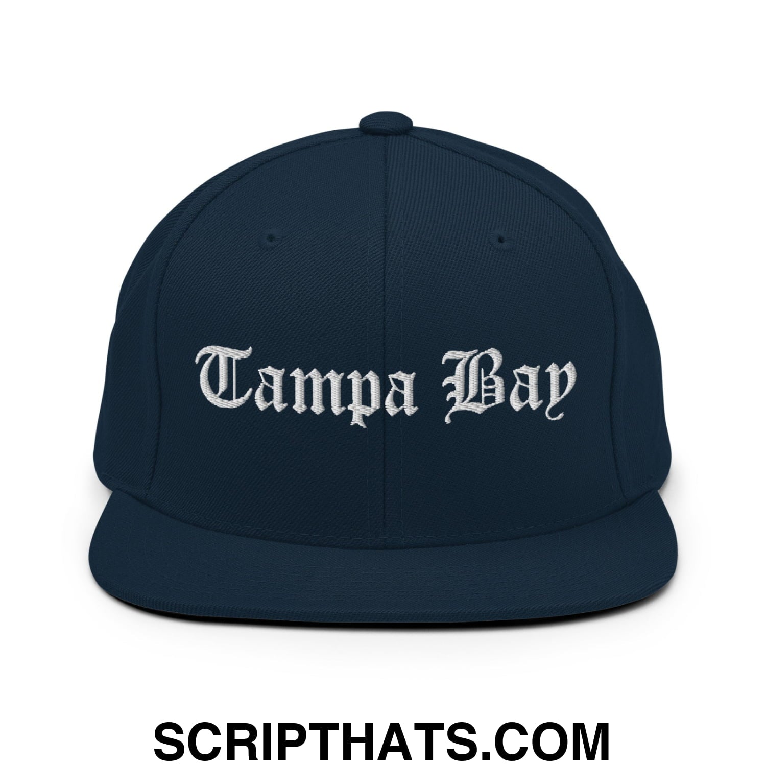 Tampa Bay Old English Embroidered Flat Bill Brim Snapback Hat Dark Navy