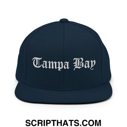 Tampa Bay Old English Embroidered Flat Bill Brim Snapback Hat Dark Navy