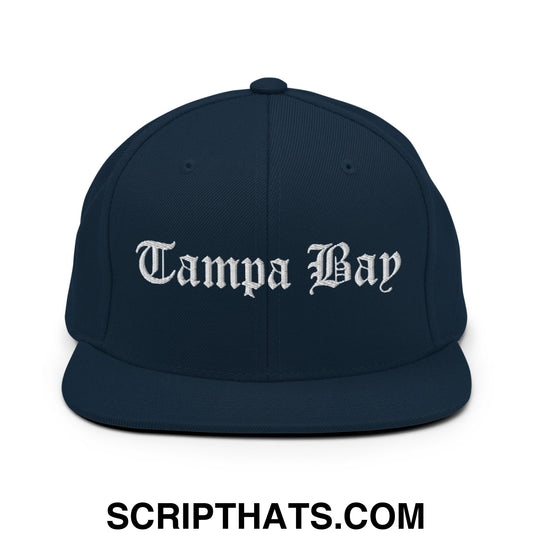 Tampa Bay Old English Embroidered Flat Bill Brim Snapback Hat Dark Navy