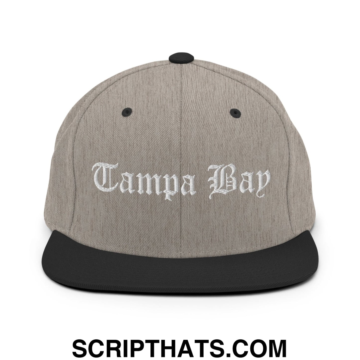 Tampa Bay Old English Embroidered Flat Bill Brim Snapback Hat Heather Black