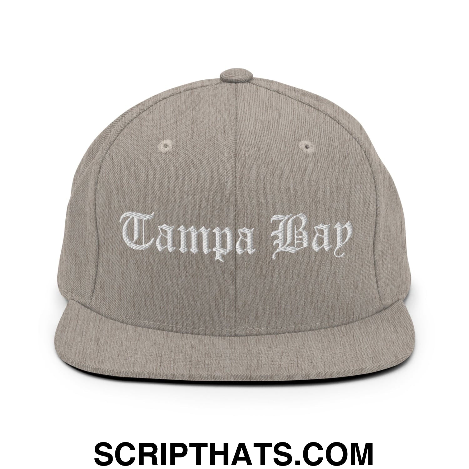 Tampa Bay Old English Embroidered Flat Bill Brim Snapback Hat Heather Grey