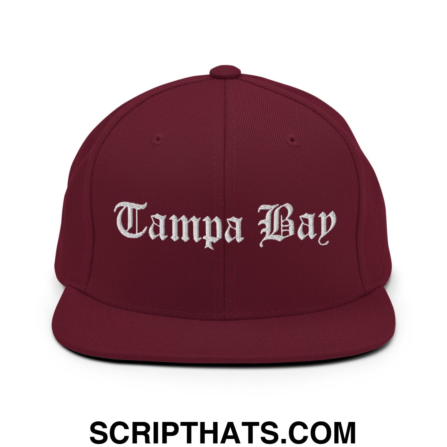 Tampa Bay Old English Embroidered Flat Bill Brim Snapback Hat Maroon