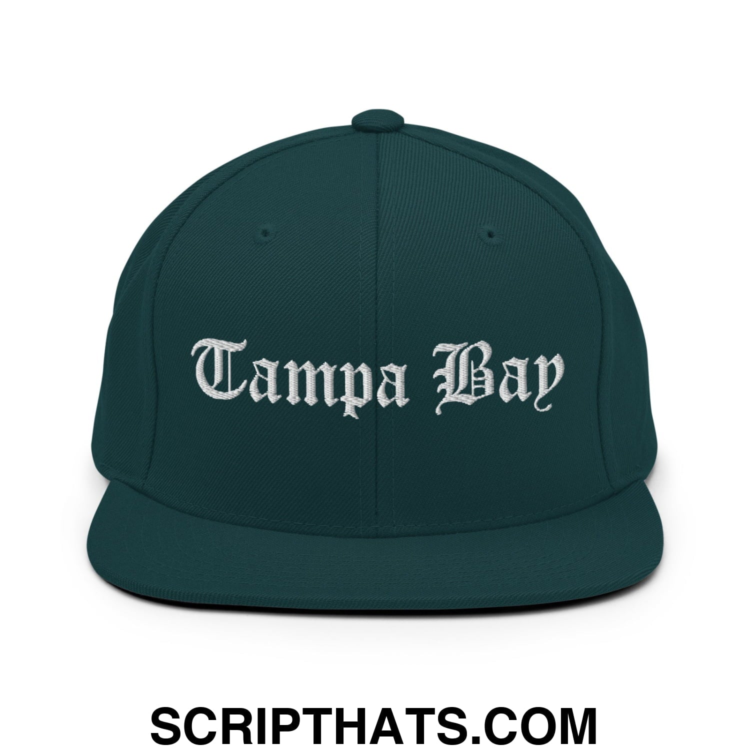 Tampa Bay Old English Embroidered Flat Bill Brim Snapback Hat Spruce