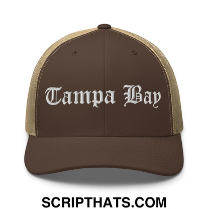 Tampa Bay Old English Embroidered Mesh Trucker Hat Brown Khaki