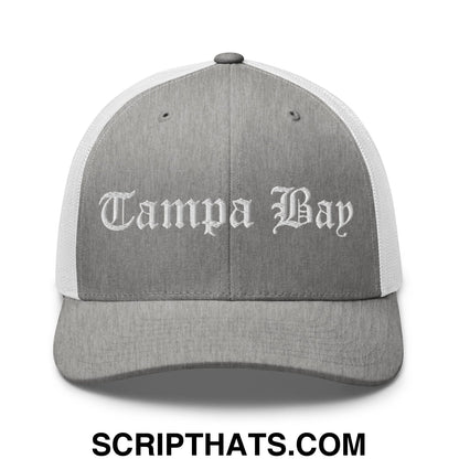 Tampa Bay Old English Embroidered Mesh Trucker Hat Heather Grey White