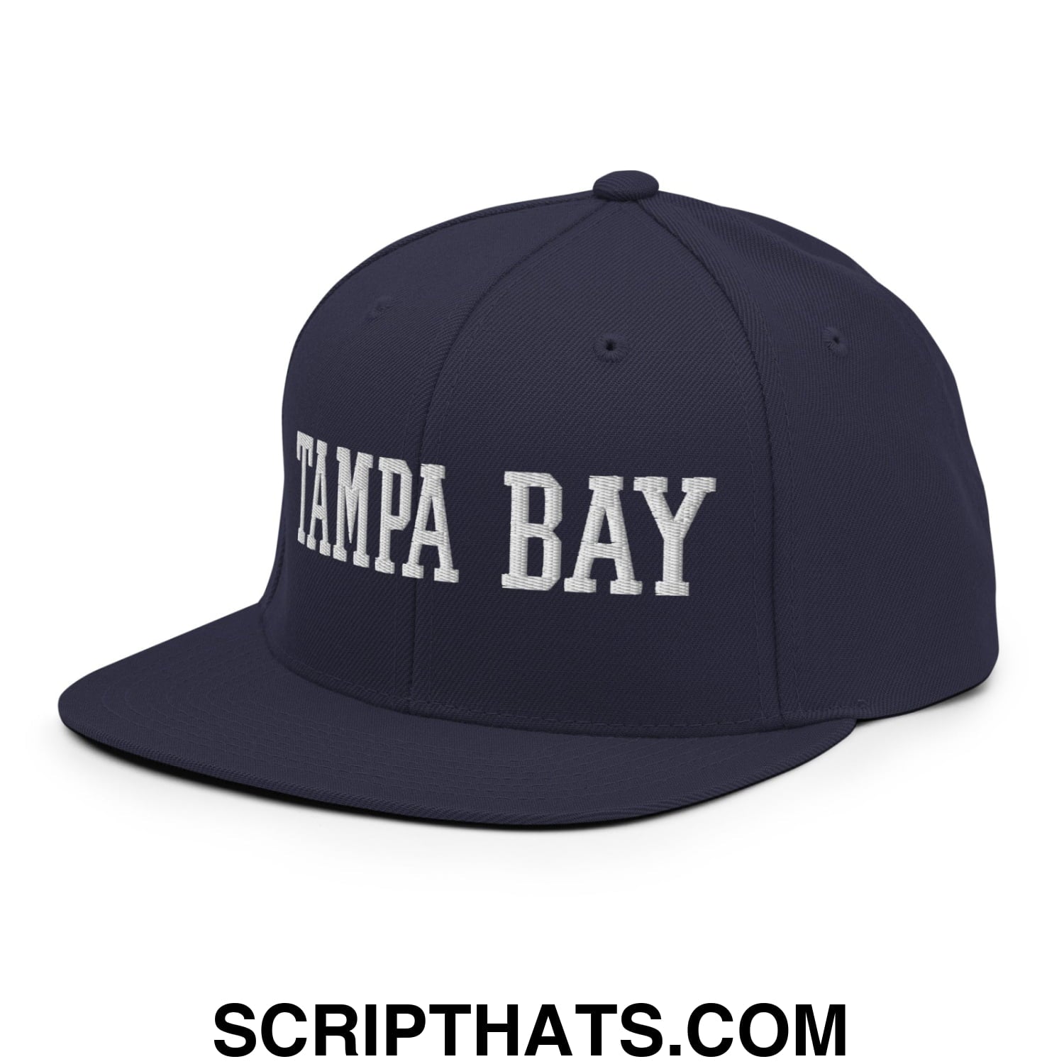 Tampa Bay Varsity College Block Embroidered Flat Bill Brim Snapback Hat Navy