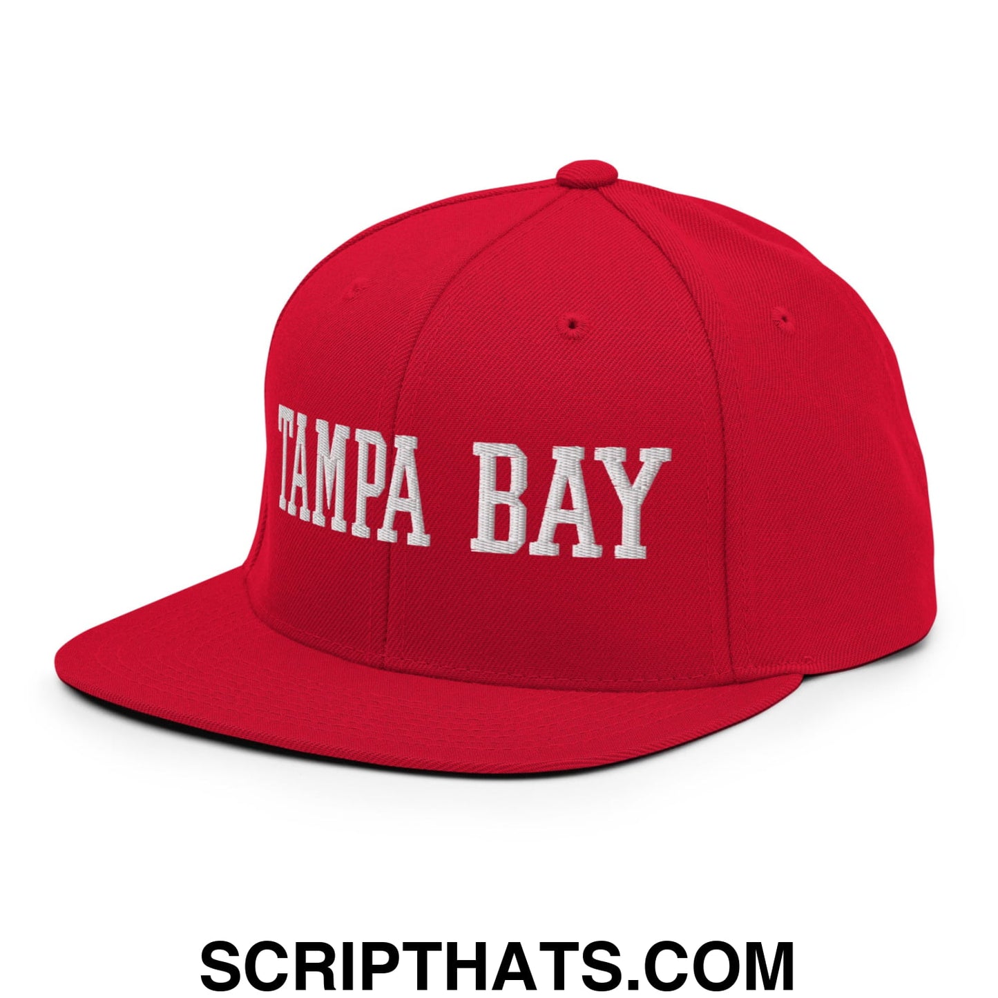 Tampa Bay Varsity College Block Embroidered Flat Bill Brim Snapback Hat Red