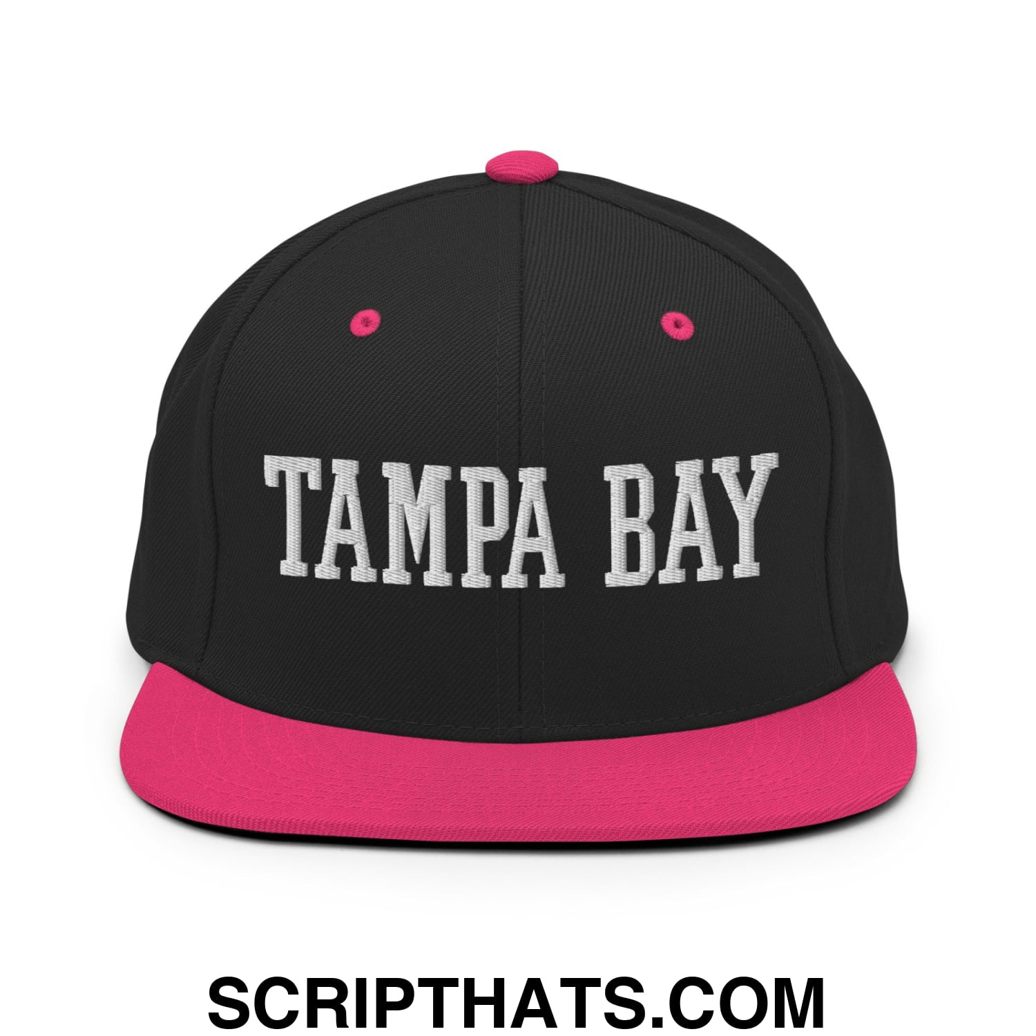 Tampa Bay Varsity College Block Embroidered Flat Bill Brim Snapback Hat Black Neon Pink