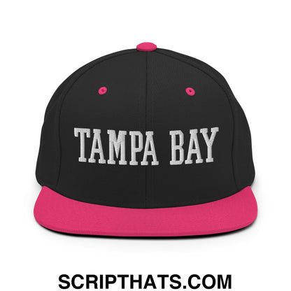 Tampa Bay Varsity College Block Embroidered Flat Bill Brim Snapback Hat Black Neon Pink