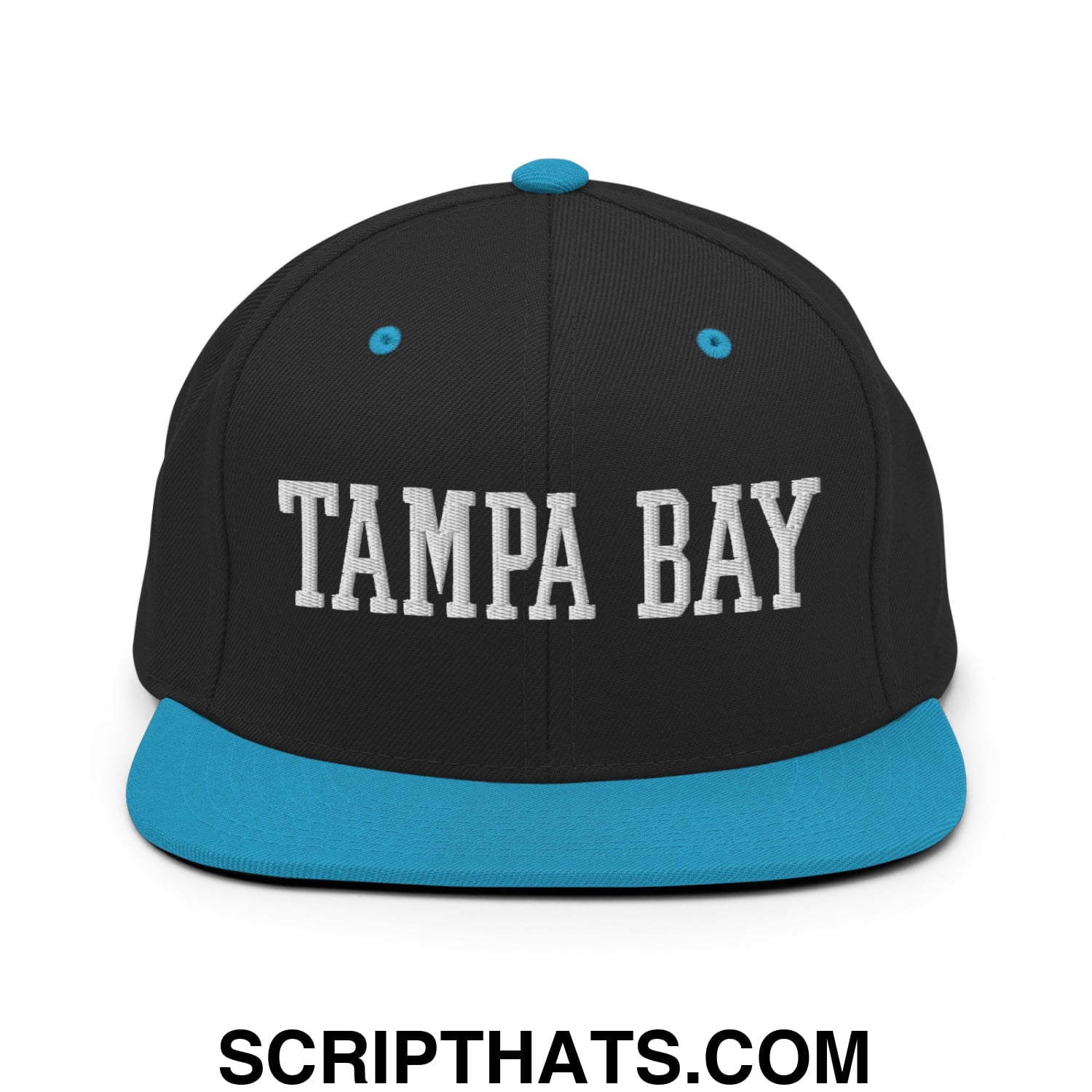 Tampa Bay Varsity College Block Embroidered Flat Bill Brim Snapback Hat Black Teal