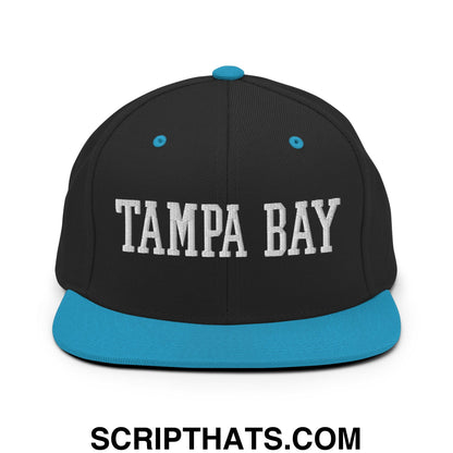 Tampa Bay Varsity College Block Embroidered Flat Bill Brim Snapback Hat Black Teal