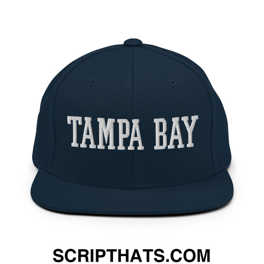 Tampa Bay Varsity College Block Embroidered Flat Bill Brim Snapback Hat Dark Navy
