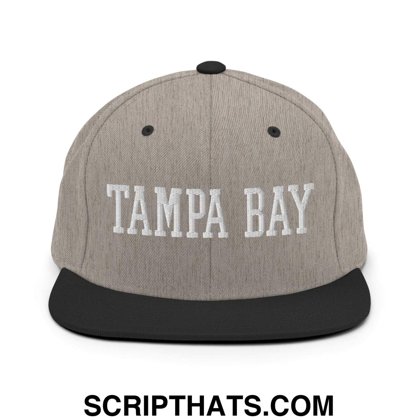Tampa Bay Varsity College Block Embroidered Flat Bill Brim Snapback Hat Heather Black