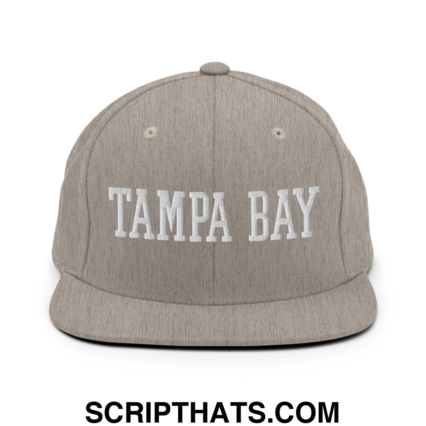 Tampa Bay Varsity College Block Embroidered Flat Bill Brim Snapback Hat Heather Grey