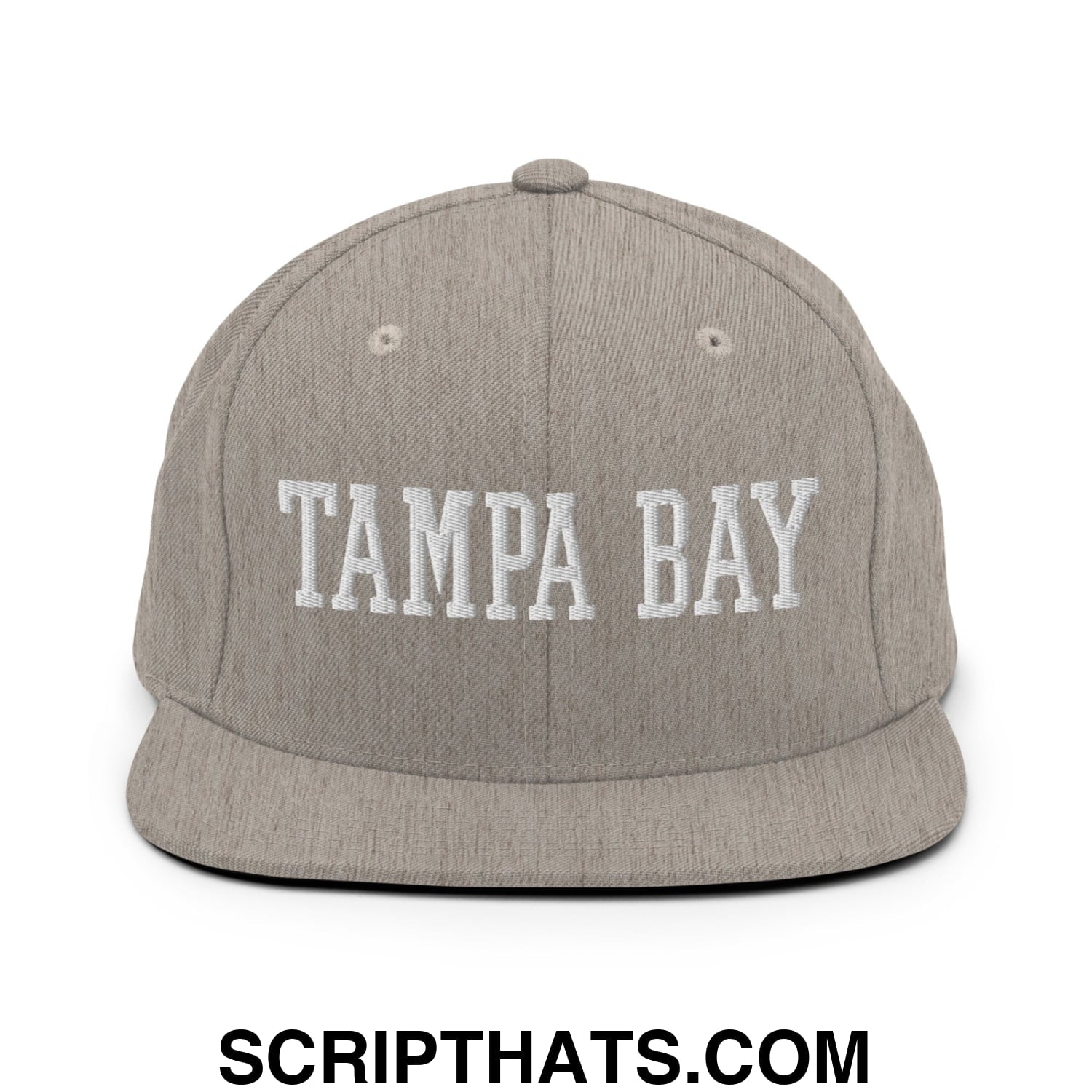 Tampa Bay Varsity College Block Embroidered Flat Bill Brim Snapback Hat Heather Grey
