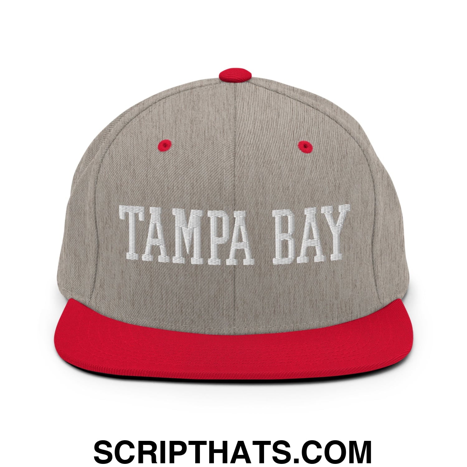 Tampa Bay Varsity College Block Embroidered Flat Bill Brim Snapback Hat Heather Grey Red