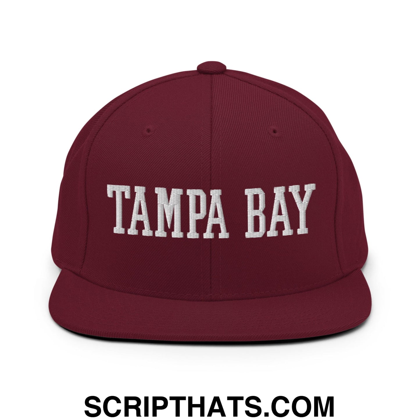 Tampa Bay Varsity College Block Embroidered Flat Bill Brim Snapback Hat Maroon