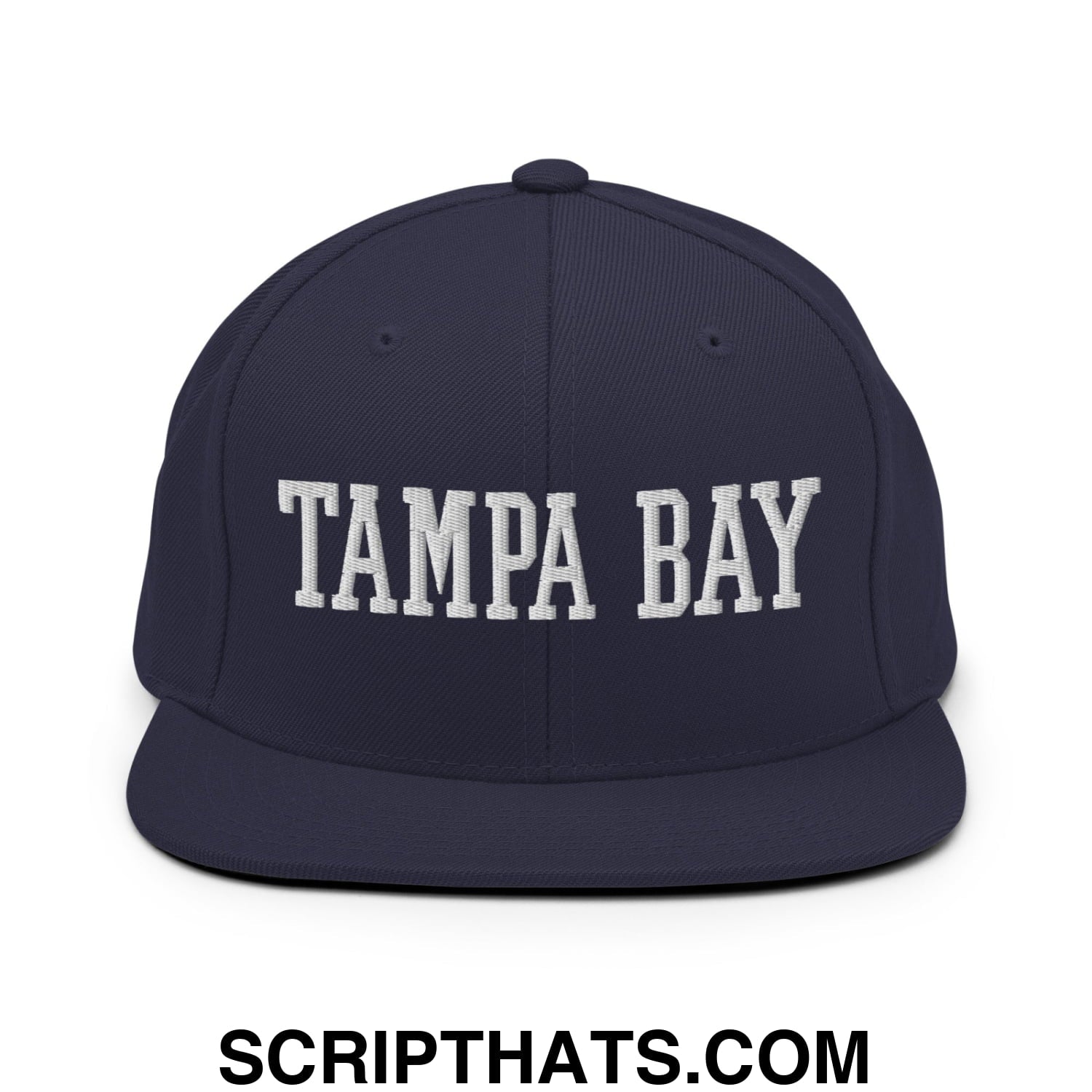 Tampa Bay Varsity College Block Embroidered Flat Bill Brim Snapback Hat Navy