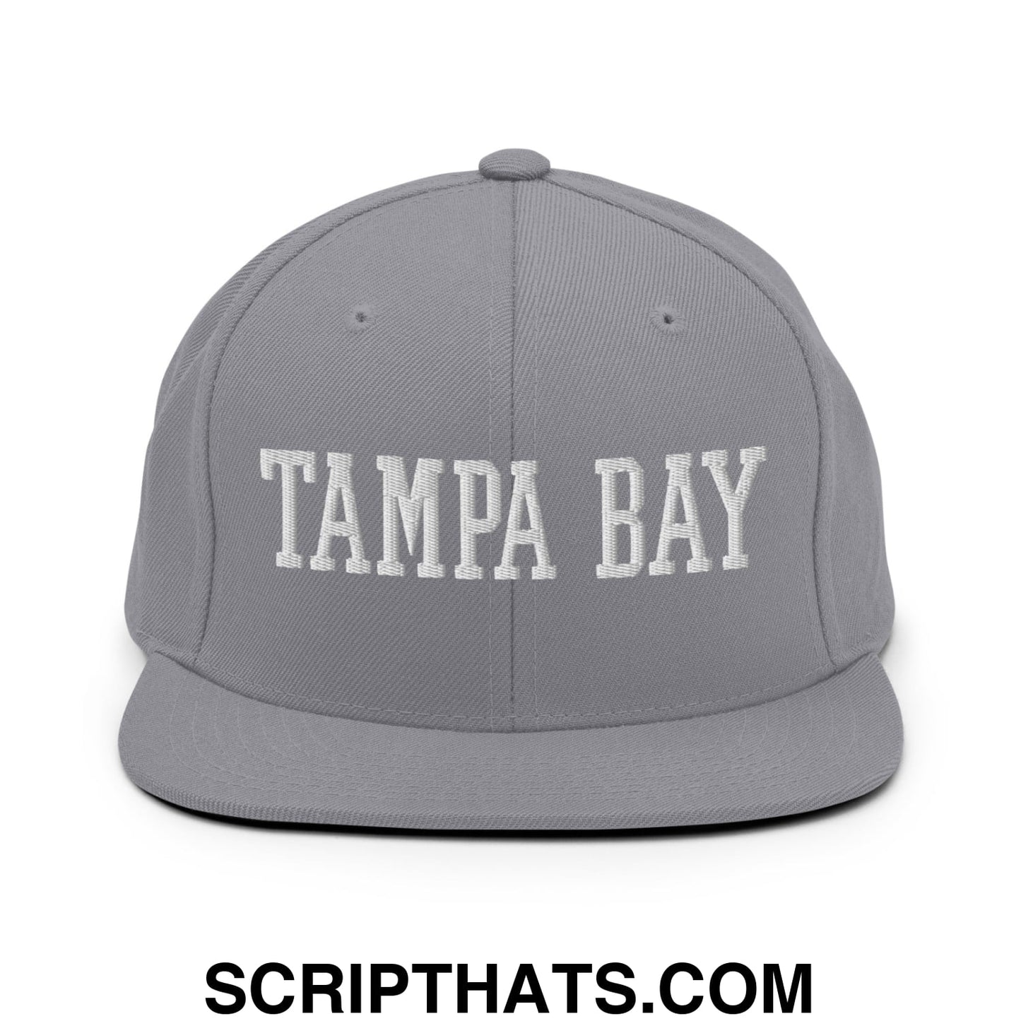 Tampa Bay Varsity College Block Embroidered Flat Bill Brim Snapback Hat Silver