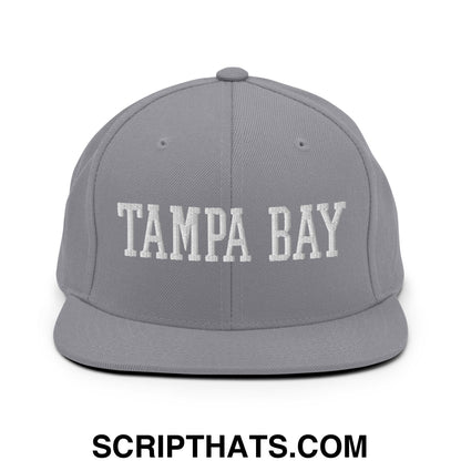 Tampa Bay Varsity College Block Embroidered Flat Bill Brim Snapback Hat Silver