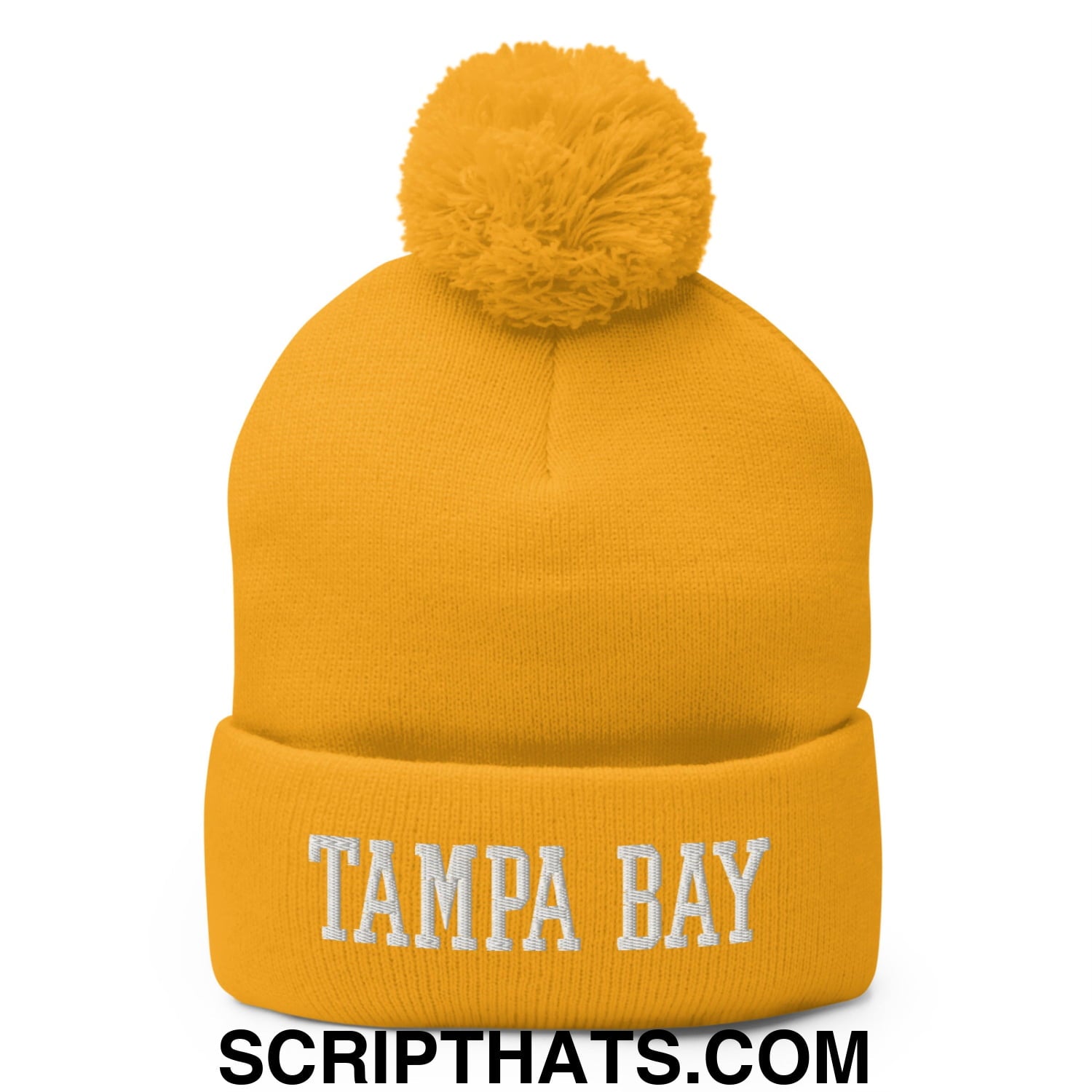 Tampa Bay Varsity College Block Embroidered Knit Pom Pom Beanie Gold