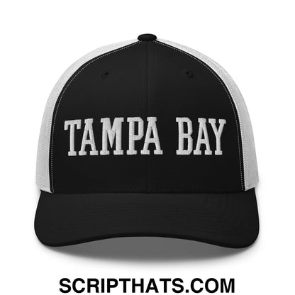 Tampa Bay Varsity College Block Embroidered Mesh Trucker Hat Black White