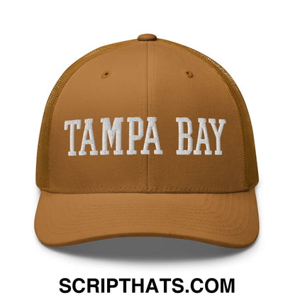 Tampa Bay Varsity College Block Embroidered Mesh Trucker Hat Caramel