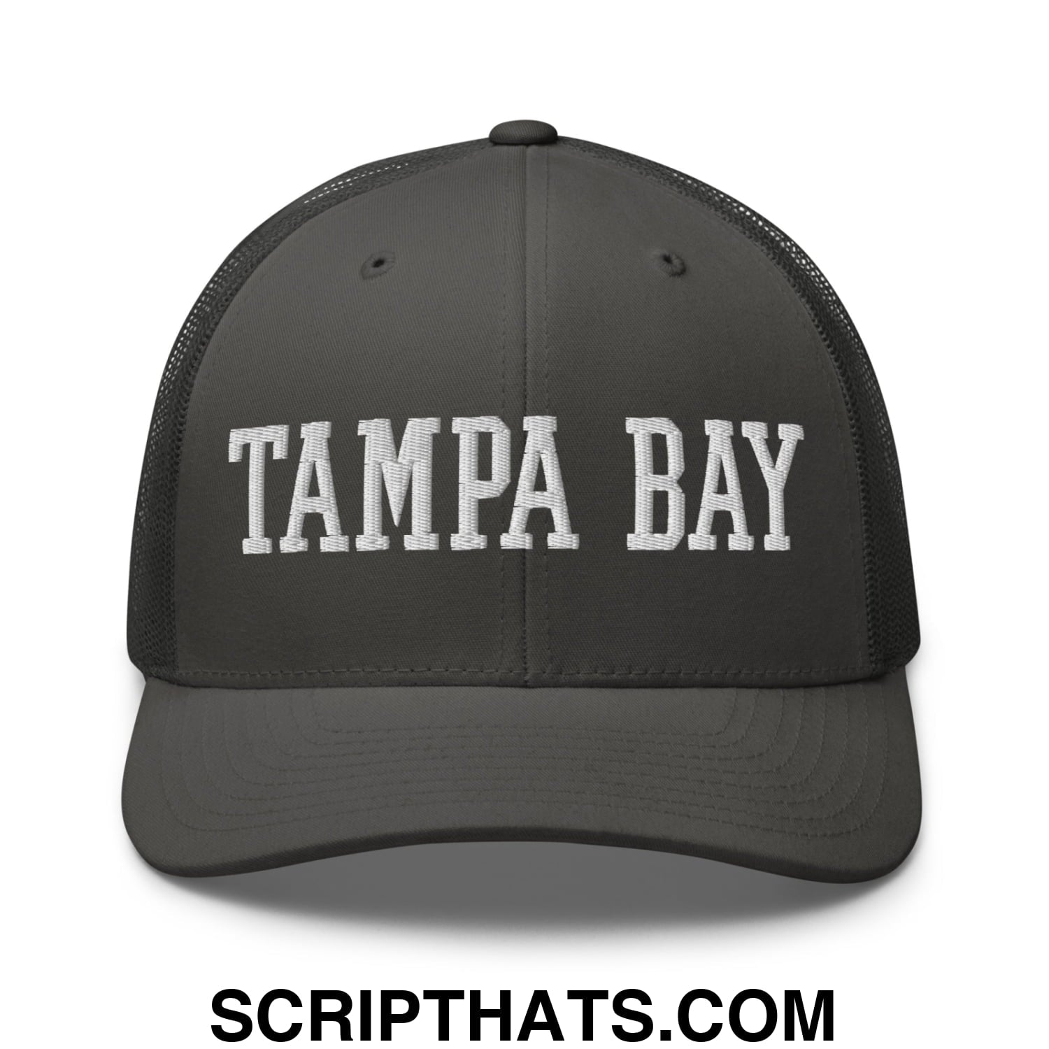Tampa Bay Varsity College Block Embroidered Mesh Trucker Hat Charcoal
