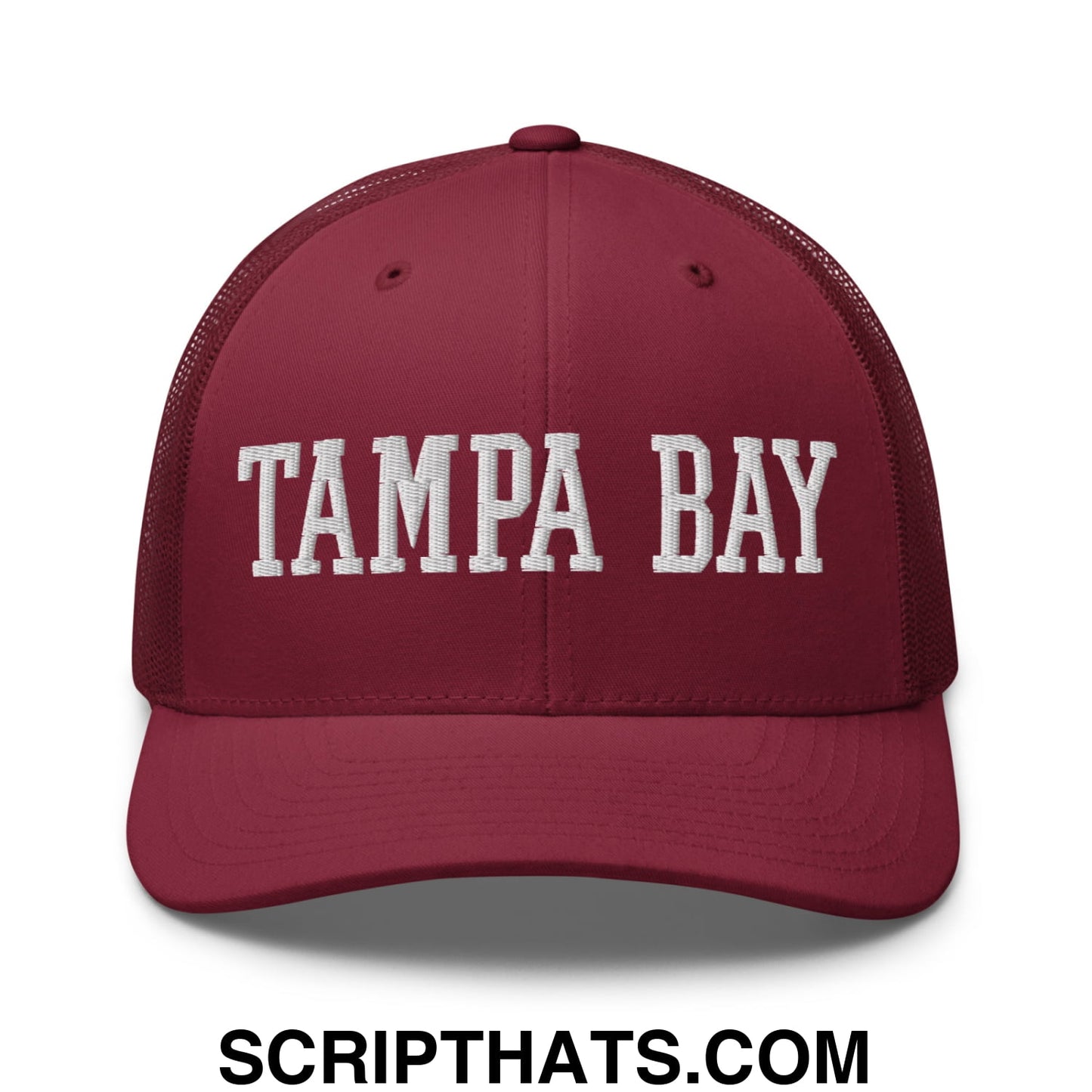 Tampa Bay Varsity College Block Embroidered Mesh Trucker Hat Cranberry