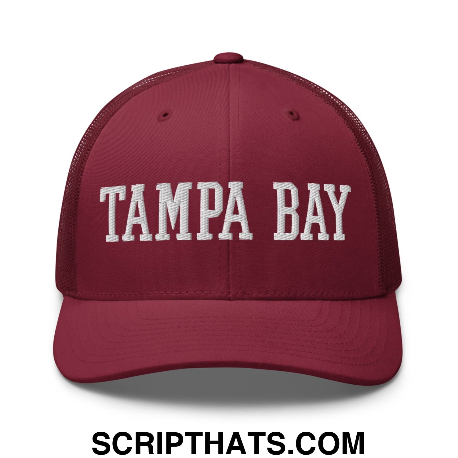 Tampa Bay Varsity College Block Embroidered Mesh Trucker Hat Cranberry