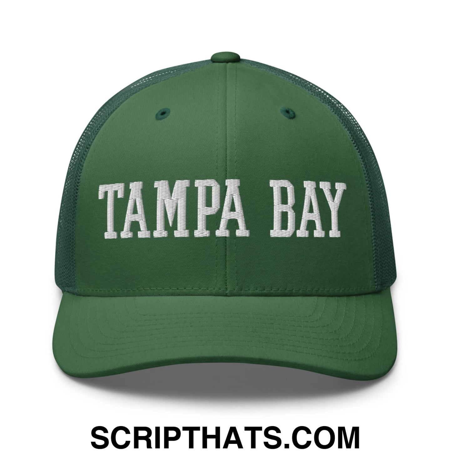 Tampa Bay Varsity College Block Embroidered Mesh Trucker Hat Evergreen