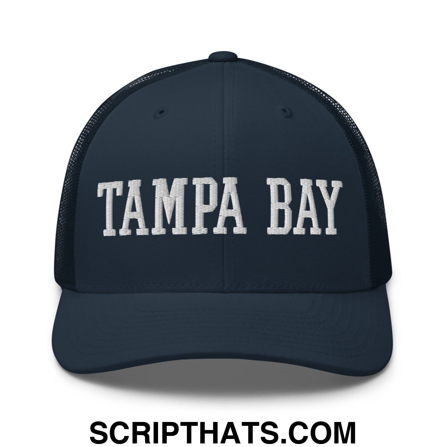 Tampa Bay Varsity College Block Embroidered Mesh Trucker Hat Navy