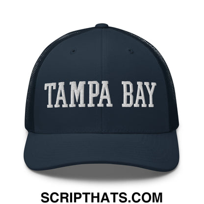 Tampa Bay Varsity College Block Embroidered Mesh Trucker Hat Navy