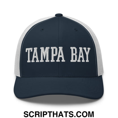 Tampa Bay Varsity College Block Embroidered Mesh Trucker Hat Navy White