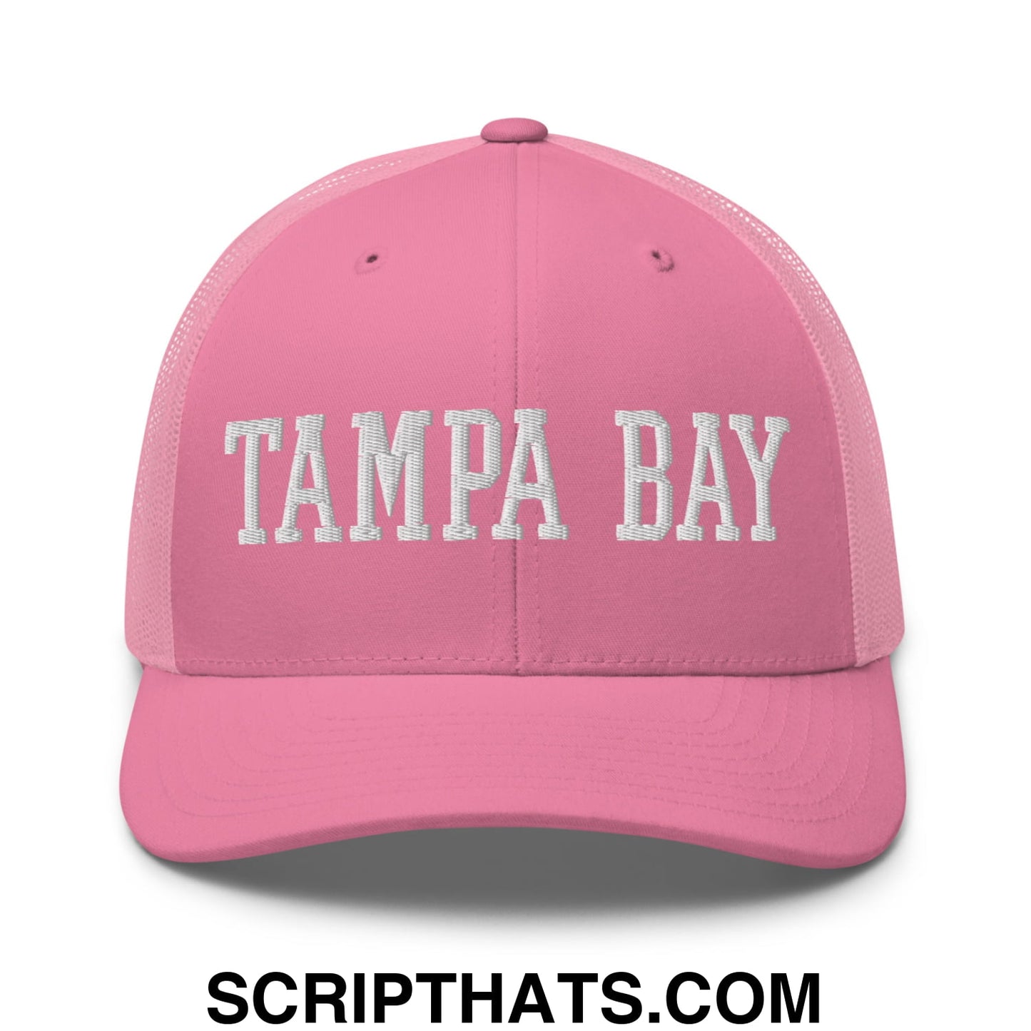Tampa Bay Varsity College Block Embroidered Mesh Trucker Hat Pink