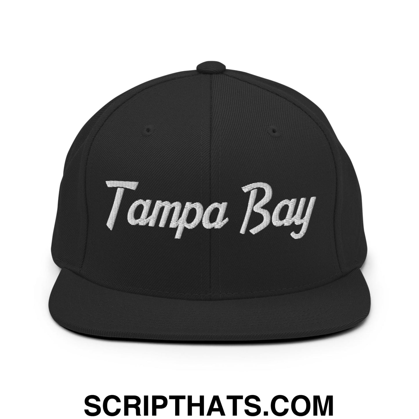 Tampa Bay Vintage Sports Script Embroidered Flat Bill Brim Snapback Hat Black
