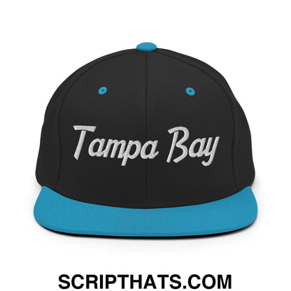 Tampa Bay Vintage Sports Script Embroidered Flat Bill Brim Snapback Hat Black Teal